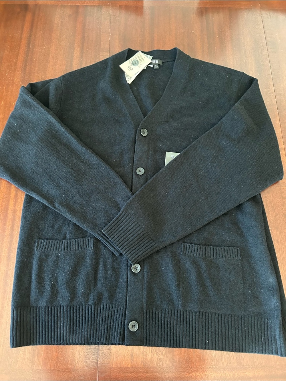 Uniqlo Black Lambswool V-Neck Button Cardigan